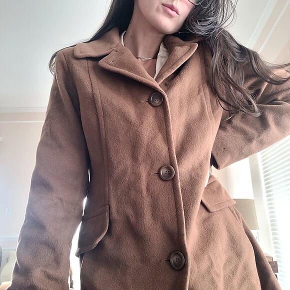 Anne Klein Wool Cashmere Brown Coat Sz 10 - Picture 2 of 6